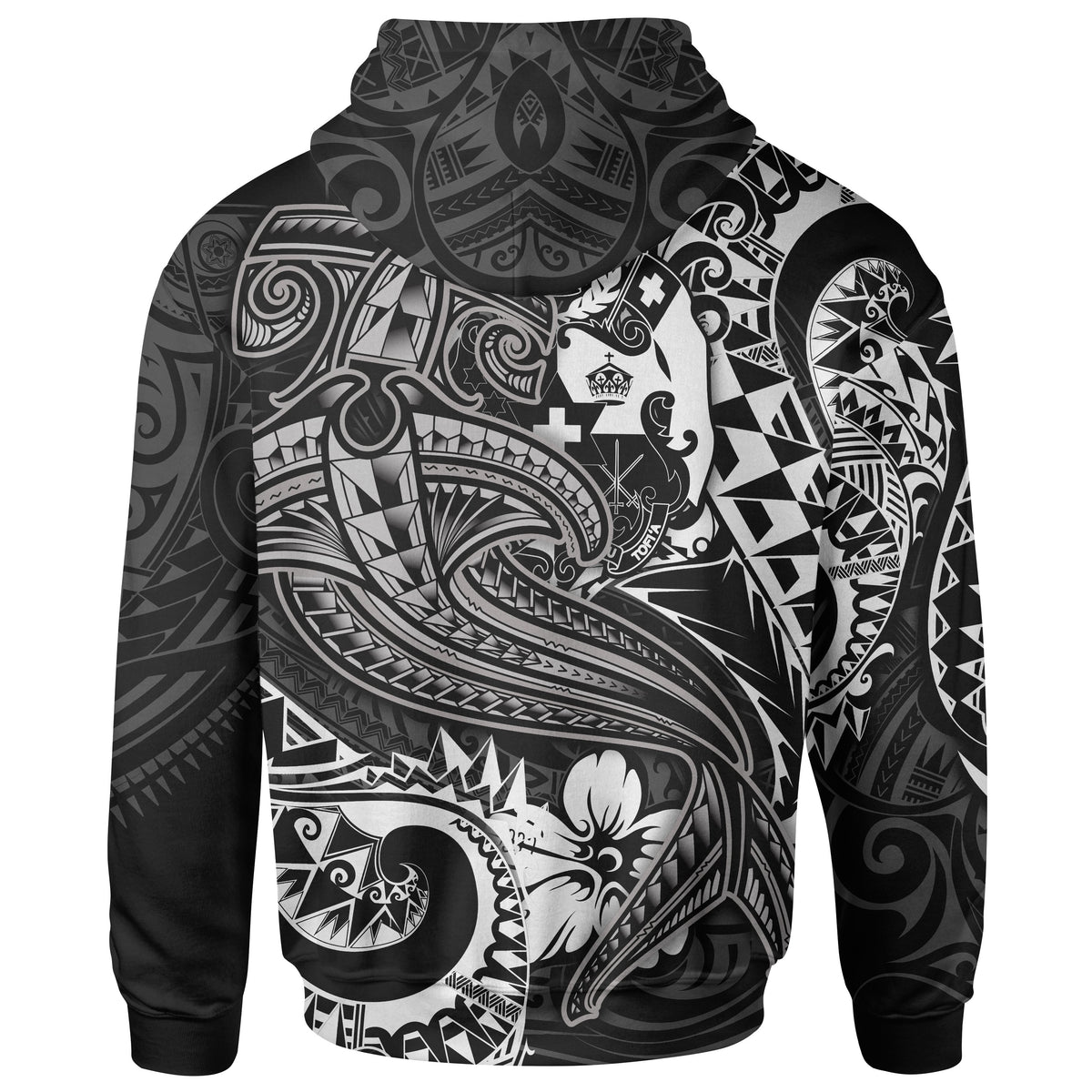 Tonga Zip up Hoodie White Shark Polynesian Tattoo - Polynesian Pride
