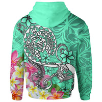 Polynesian Hoodie Turtle Plumeria Turquoise Color - Polynesian Pride