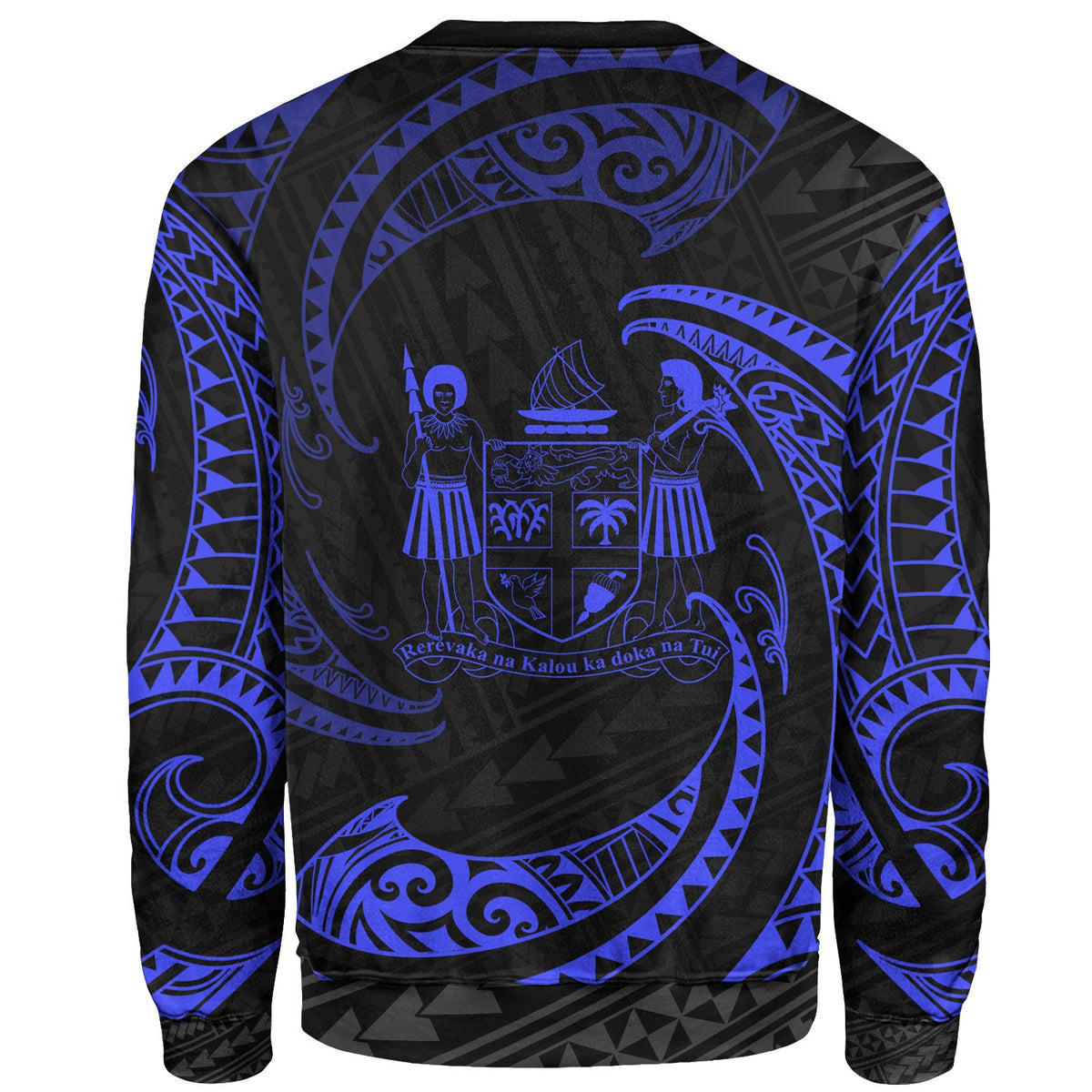 Fiji Polynesian Custom Personalised Sweater - Blue Tribal Wave - Polynesian Pride