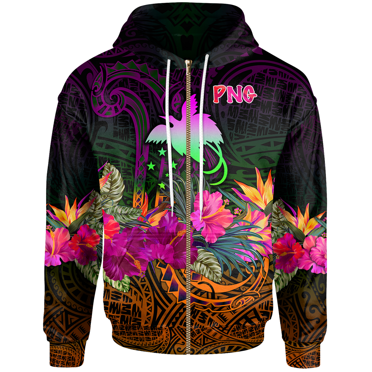 Papua New Guinea Zip up Hoodie Summer Hibiscus Unisex Reggae - Polynesian Pride