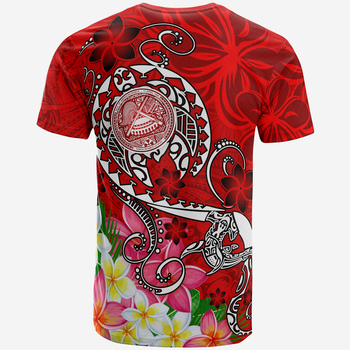 American Samoa Polynesian T Shirt Turtle Plumeria (Red) - Polynesian Pride