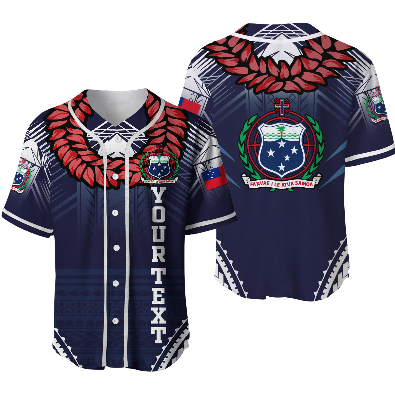 (Custom Personalised) Samoan Ula Fala Art Baseball Jersey - LT12 Blue - Polynesian Pride