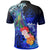 Guam Custom Polo Shirt Humpback Whale with Tropical Flowers (Blue) - Polynesian Pride