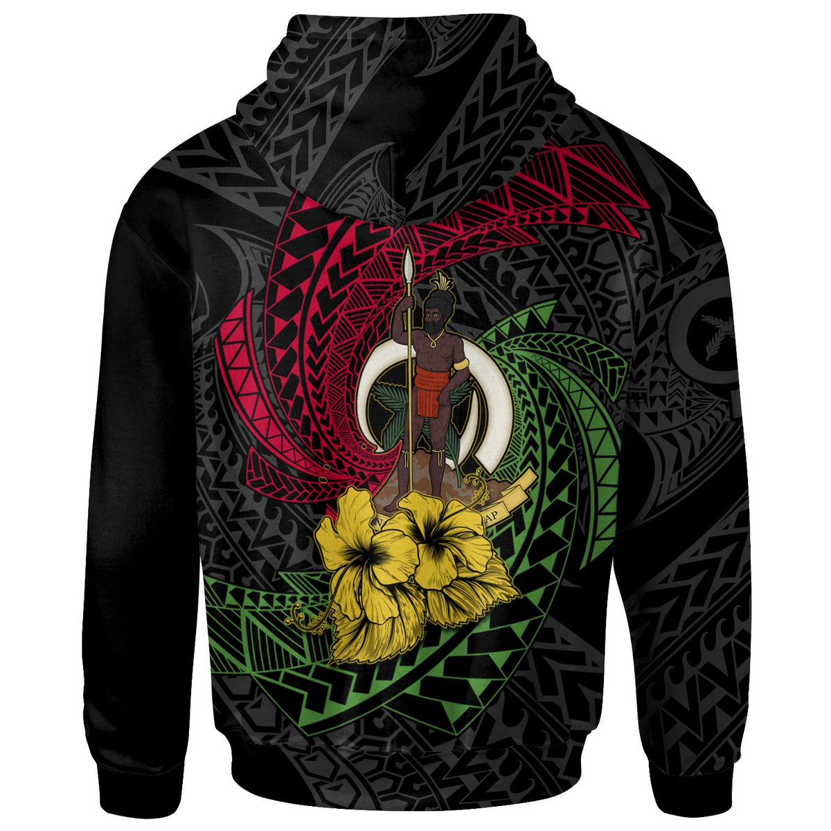 Vanuatu Hoodie Flag Spiral Pattern Hibiscus - Polynesian Pride