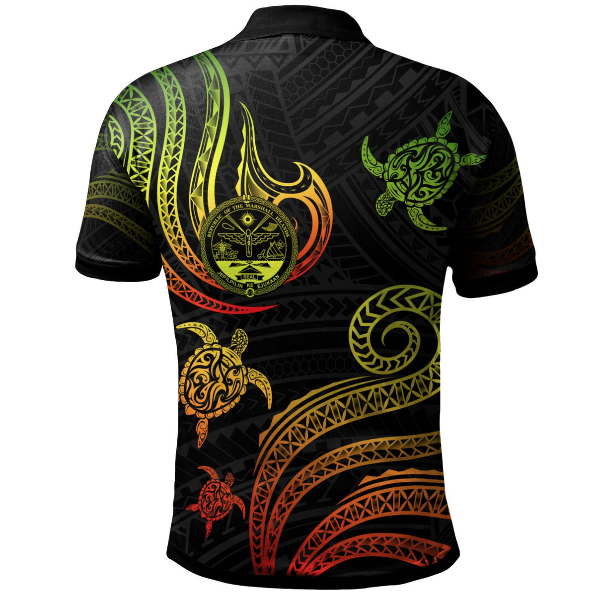 Marshall Islands Polo Shirt Polynesian Turtle With Pattern Reggae - Polynesian Pride