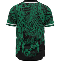 Tonga Polynesian Custom Personalised Baseball Shirt - Tribal Wave Tattoo Green - Polynesian Pride