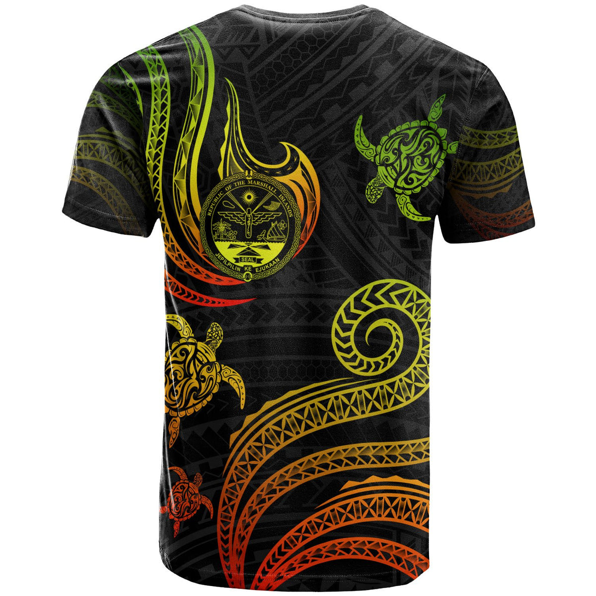 Marshall Islands Custom T Shirt Polynesian Turtle With Pattern Reggae - Polynesian Pride