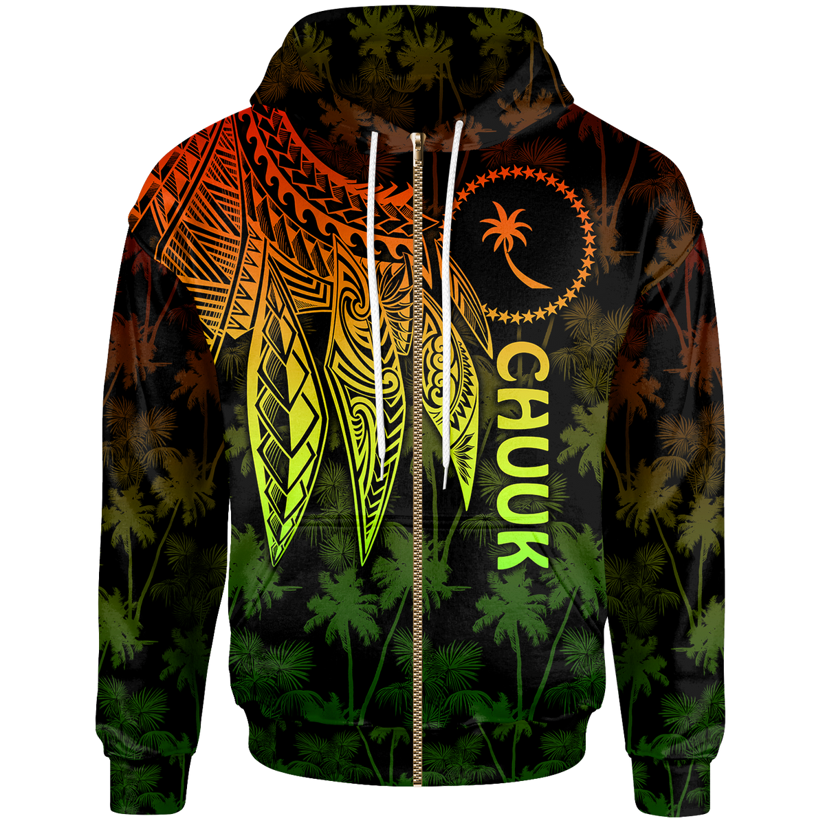 Chuuk Zip up Hoodie Polynesian Wings (Reggae) Unisex Reggae - Polynesian Pride