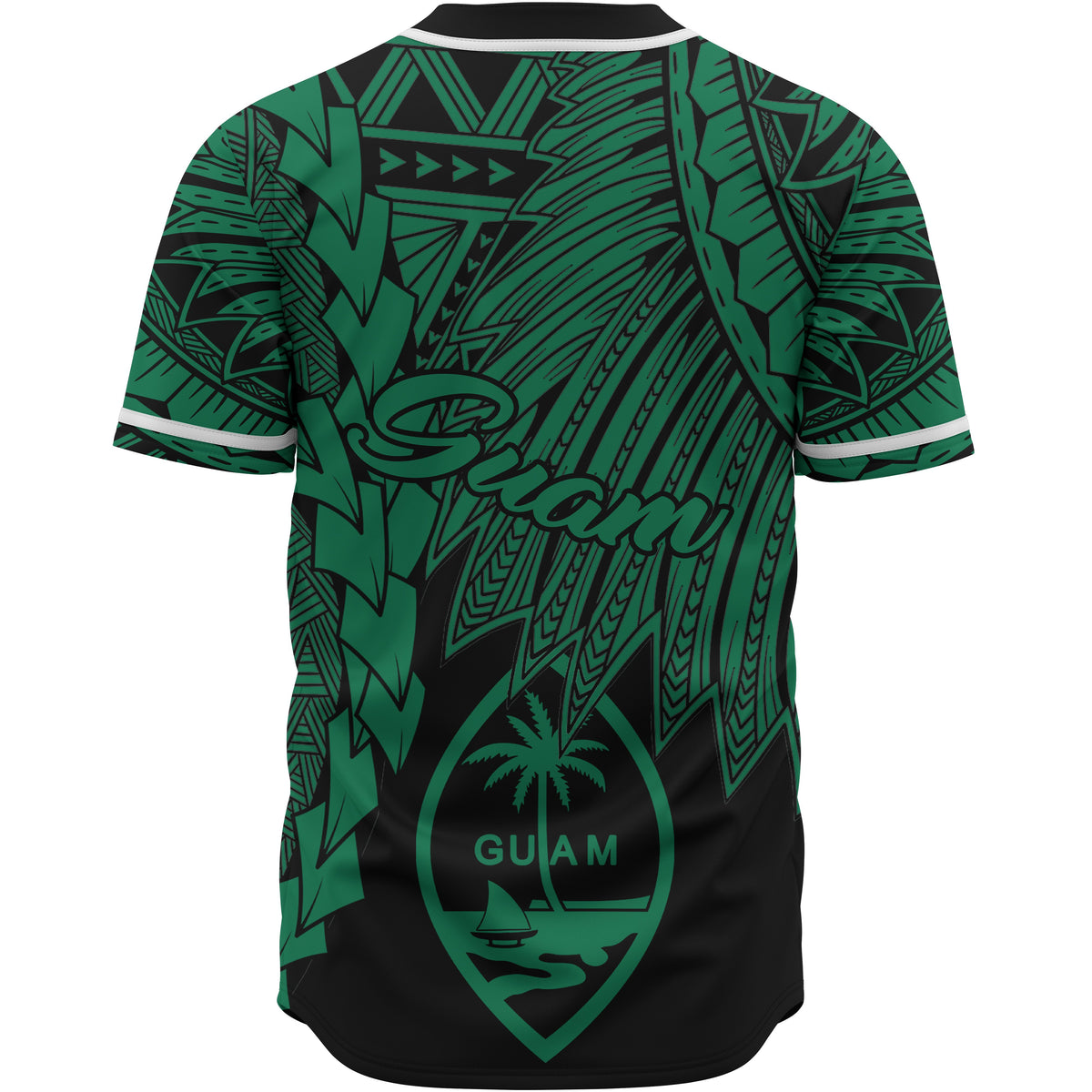 Guam Polynesian Baseball Shirt - Tribal Wave Tattoo Green - Polynesian Pride