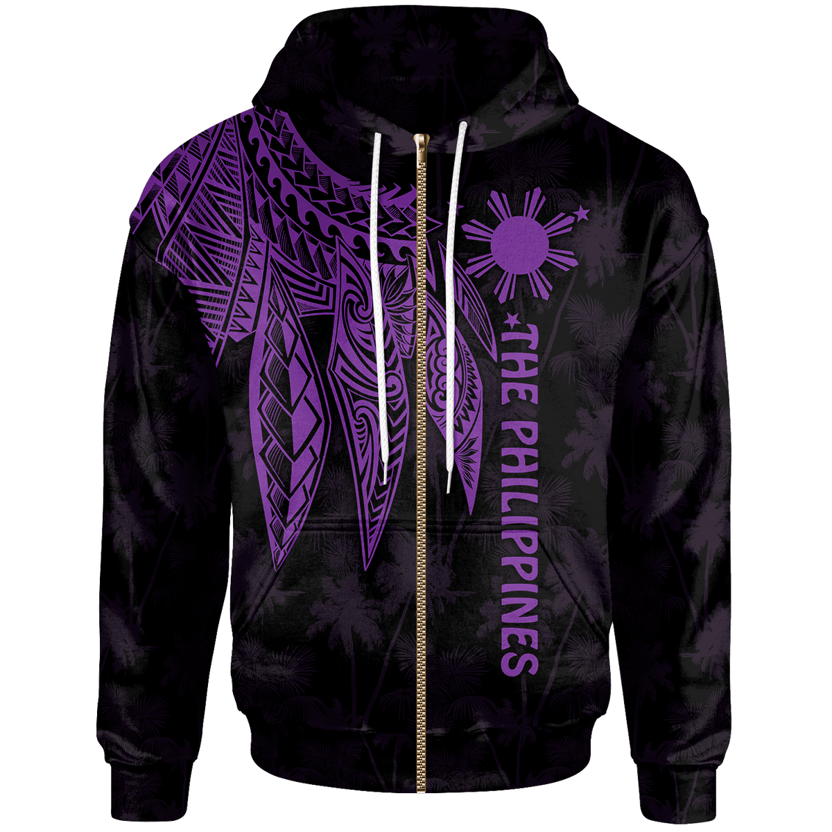 The Philippines Zip up Hoodie Polynesian Wings (Purple) Unisex Purple - Polynesian Pride