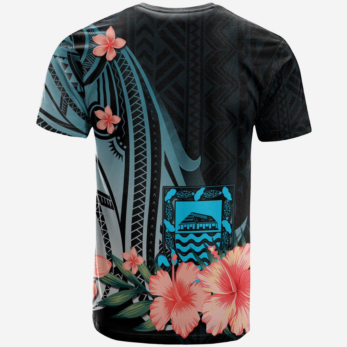 Tuvalu Custom T Shirt Turquoise Polynesian Hibiscus Pattern Style - Polynesian Pride