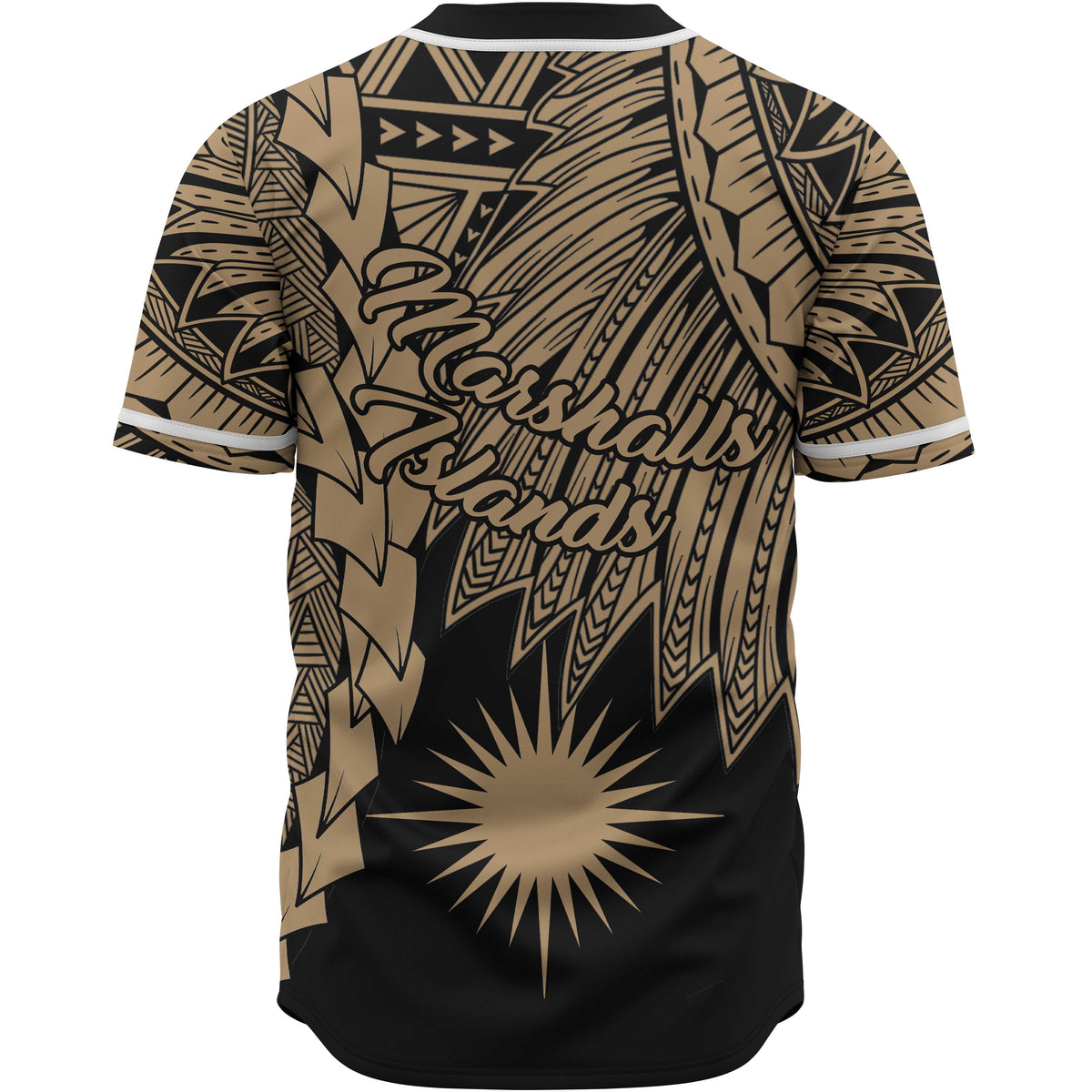 Marshall Islands Polynesian Custom Personalised Baseball Shirt - Tribal Wave Tattoo Gold - Polynesian Pride