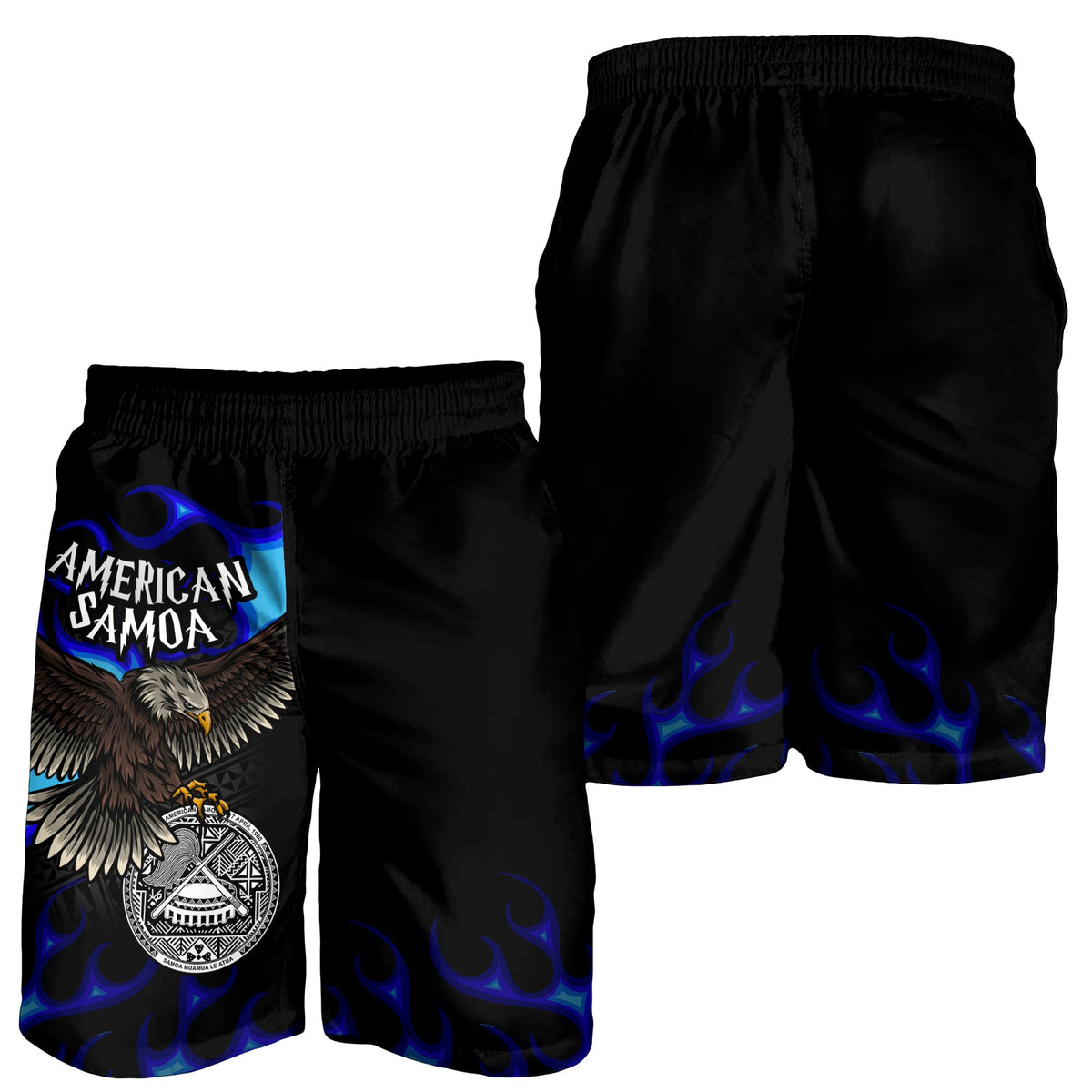 American Samoa Polynesian Men's Shorts - Eagle With Flame Blue - Polynesian Pride