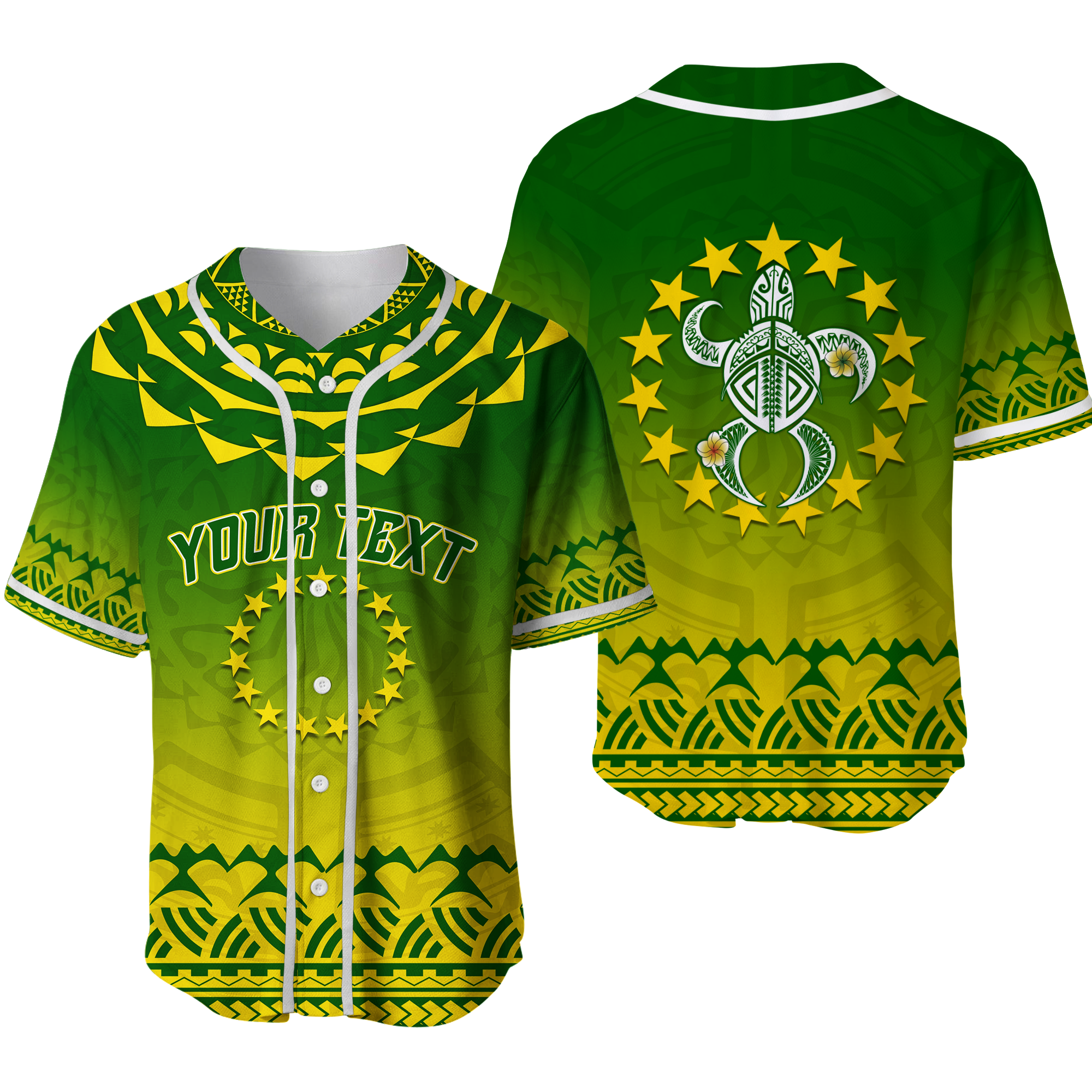 (Custom Personalised) Cook Islands Turtle With Tribal Baseball Jersey - LT12 Green - Polynesian Pride