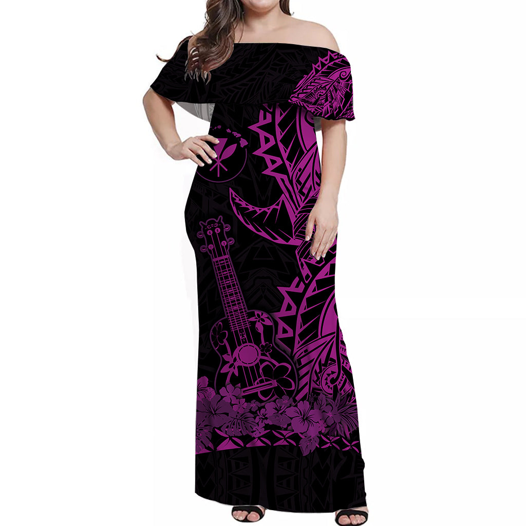 Hawaii Polynesian Off Shoulder Long Dress Ukulele Purple LT13 Long Dress Purple - Polynesian Pride