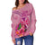 Wallis And Futuna Polynesian Women's Off Shoulder Sweater - Floral With Seal Pink - Polynesian Pride