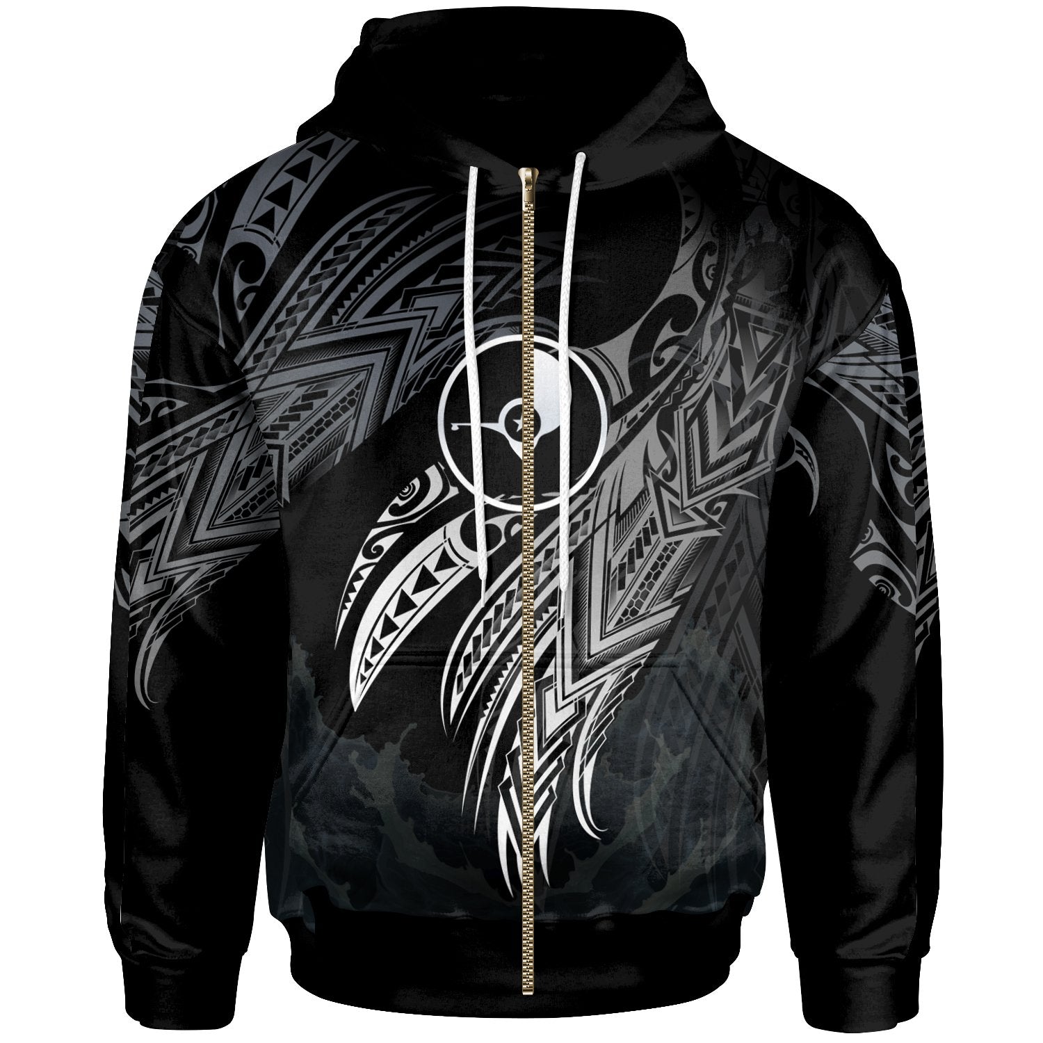 Yap Polynesian Zip Hoodie Legend White Version Unisex Black - Polynesian Pride