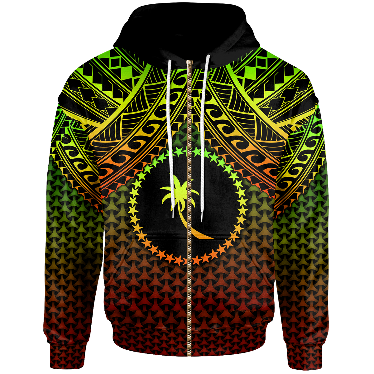 Polynesian Chuuk Zip up Hoodie Reggae Vintage Polynesian Patterns Unisex Reggae - Polynesian Pride