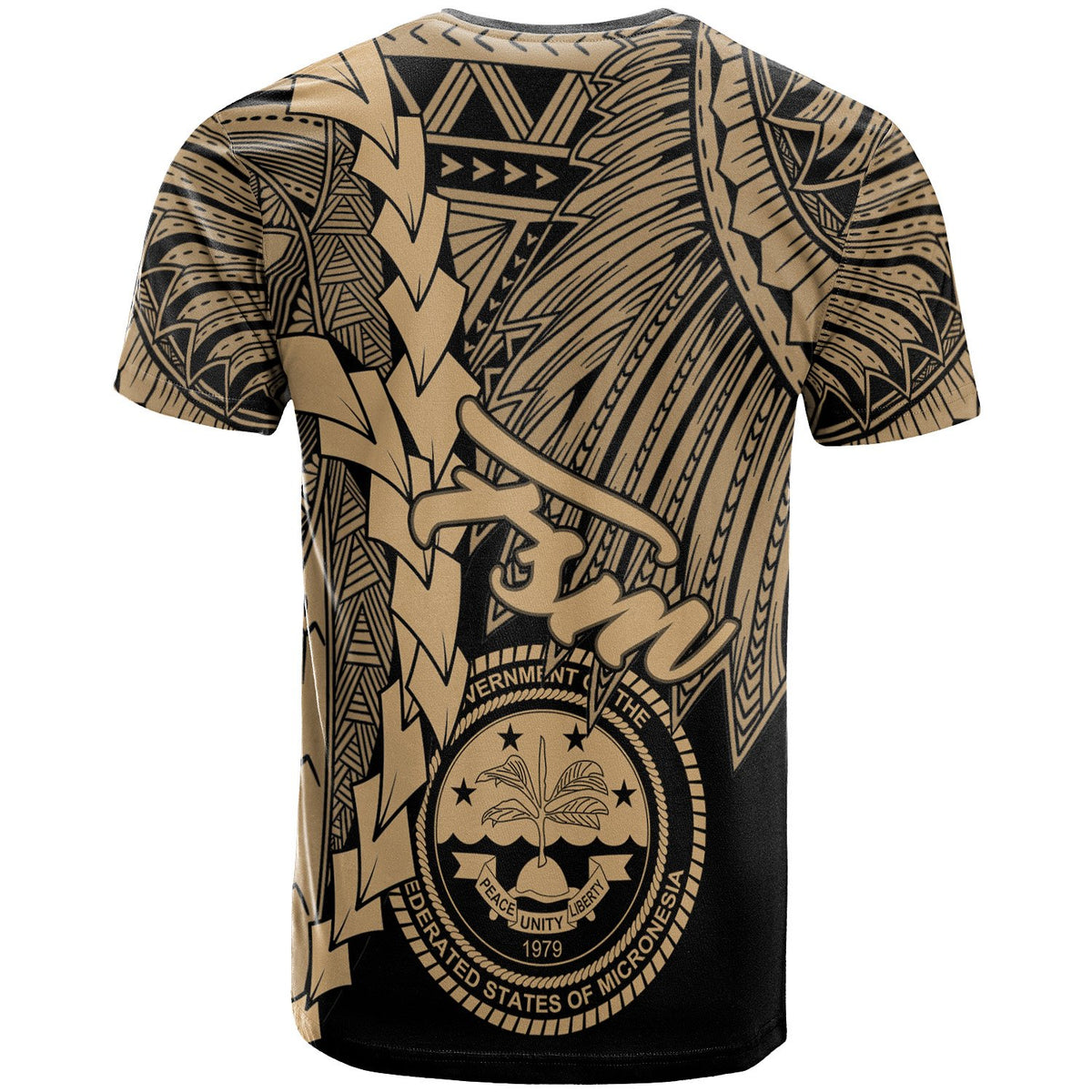 Federated States of Micronesia T Shirt Tribal Wave Tattoo Gold - Polynesian Pride
