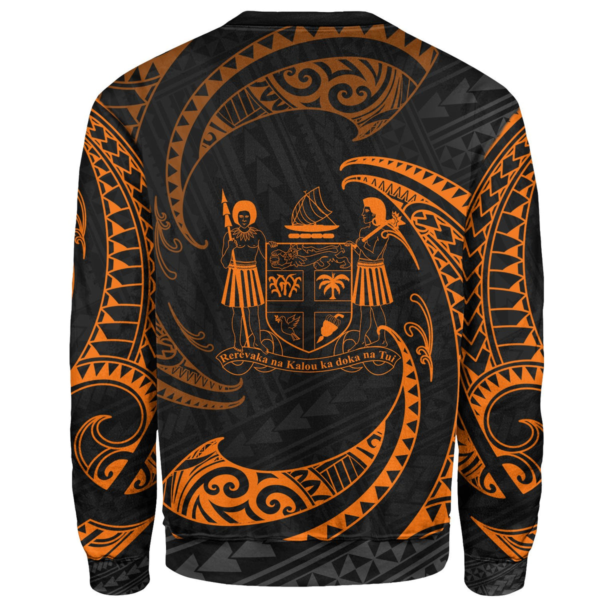 Fiji Polynesian Custom Personalised Sweater - Orange Tribal Wave - Polynesian Pride
