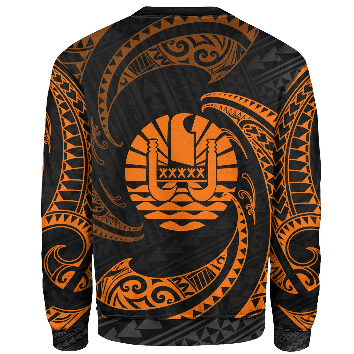 Tahiti Polynesian Sweater - Orange Tribal Wave - Polynesian Pride