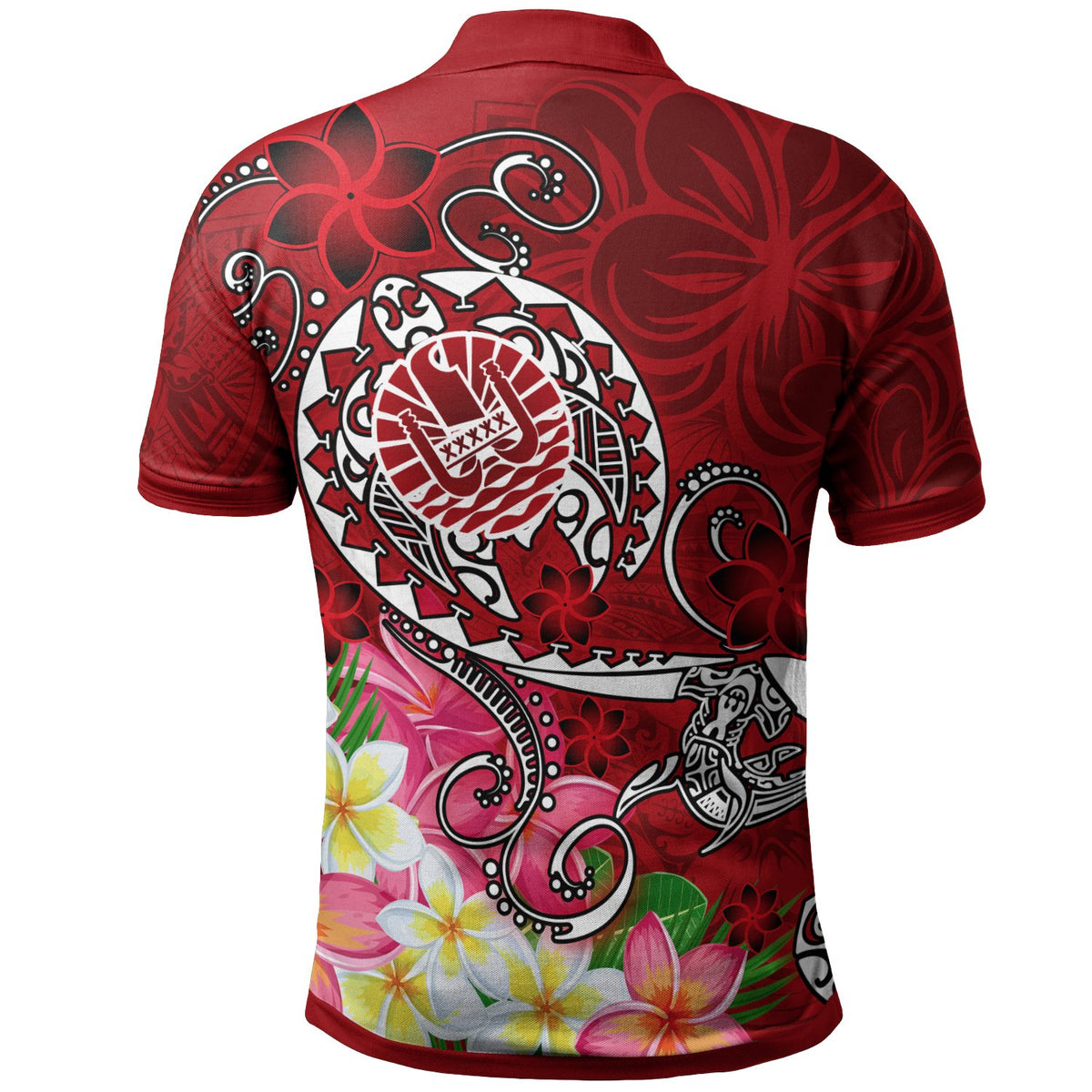 Tahiti Polo Shirt Turtle Plumeria (Red) - Polynesian Pride