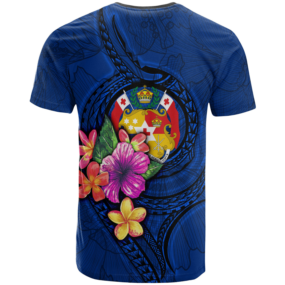 Tonga Polynesian T Shirt Floral With Seal Blue - Polynesian Pride