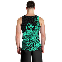 Hawaii Humpback Whale With Hibiscus Tribal Turquoise Men Tank Top - LT12 - Polynesian Pride