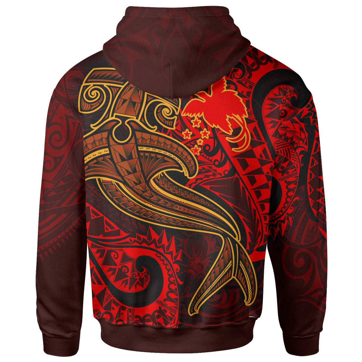 Papua New Guinea Hoodie Red Shark Polynesian Tattoo - Polynesian Pride