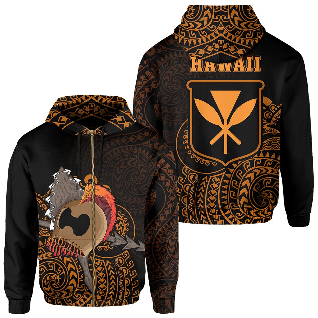 Polynesian Warrior Helmet Kanaka Maoli Hawaii Zip Hoodie Unisex Black - Polynesian Pride