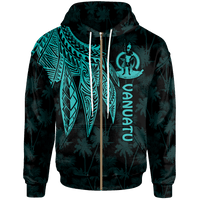 Vanuatu Zip up Hoodie Polynesian Wings (Turquoise) Unisex Turquoise - Polynesian Pride