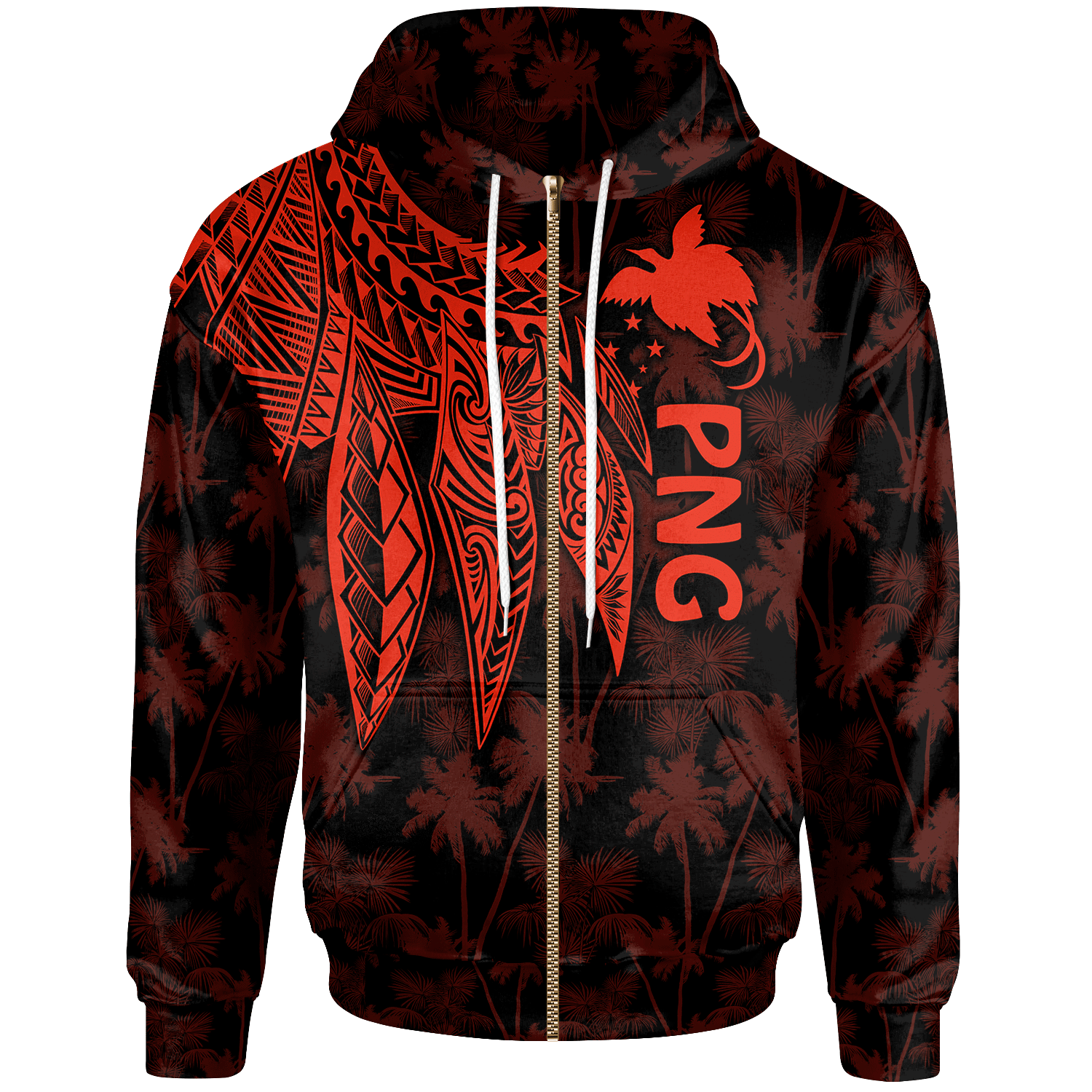 Papua New Guinea Zip up Hoodie Polynesian Wings (Red) Unisex Red - Polynesian Pride