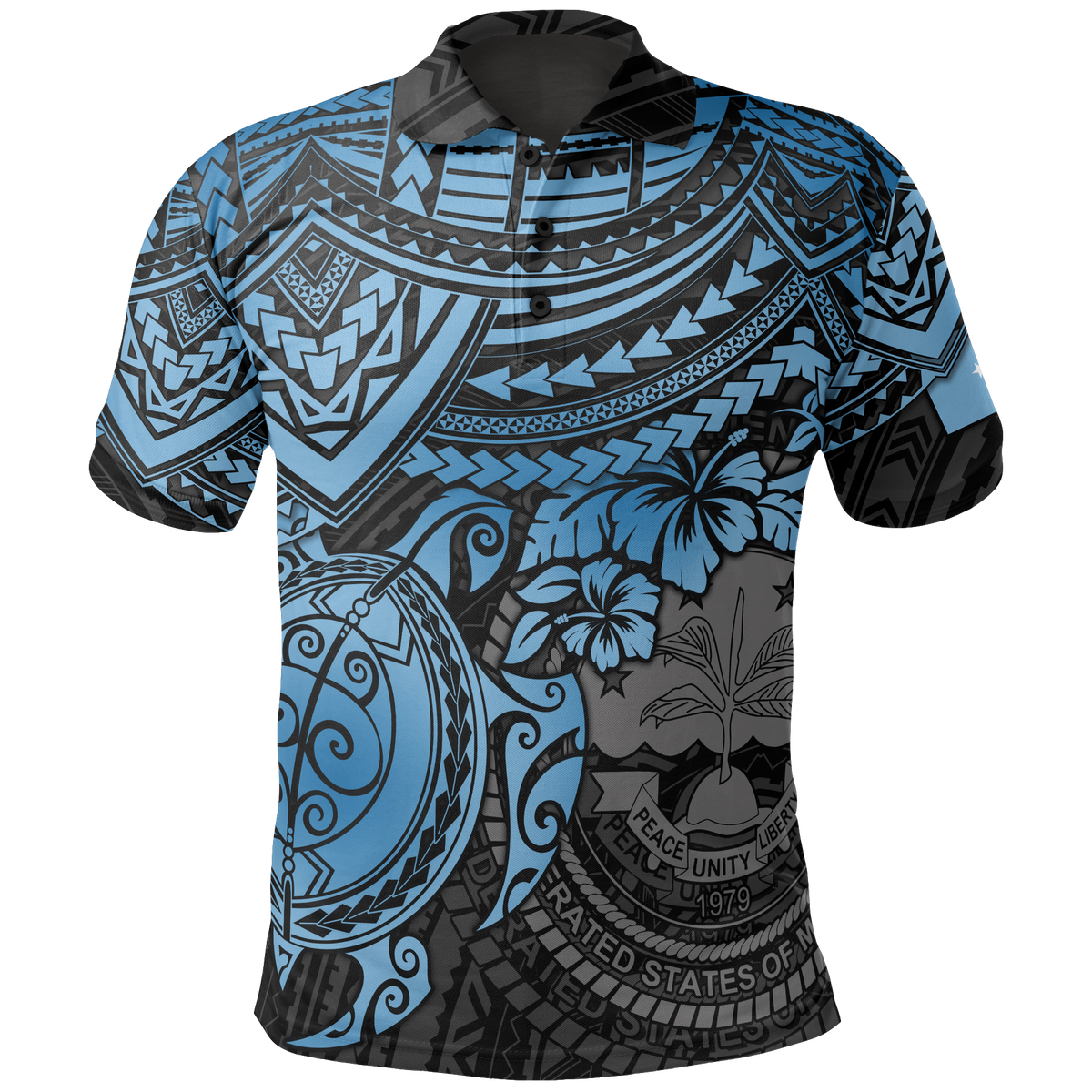 Federated States of Micronesia Polo Shirt Federated States of Micronesia Flag Seal Blue Turtle Hiciscus Unisex BLUE - Polynesian Pride