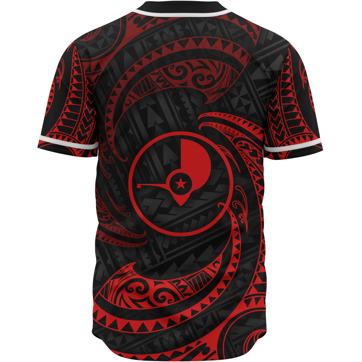 Yap Polynesian Custom Personalised Baseball Shirt - Red Tribal Wave - Polynesian Pride