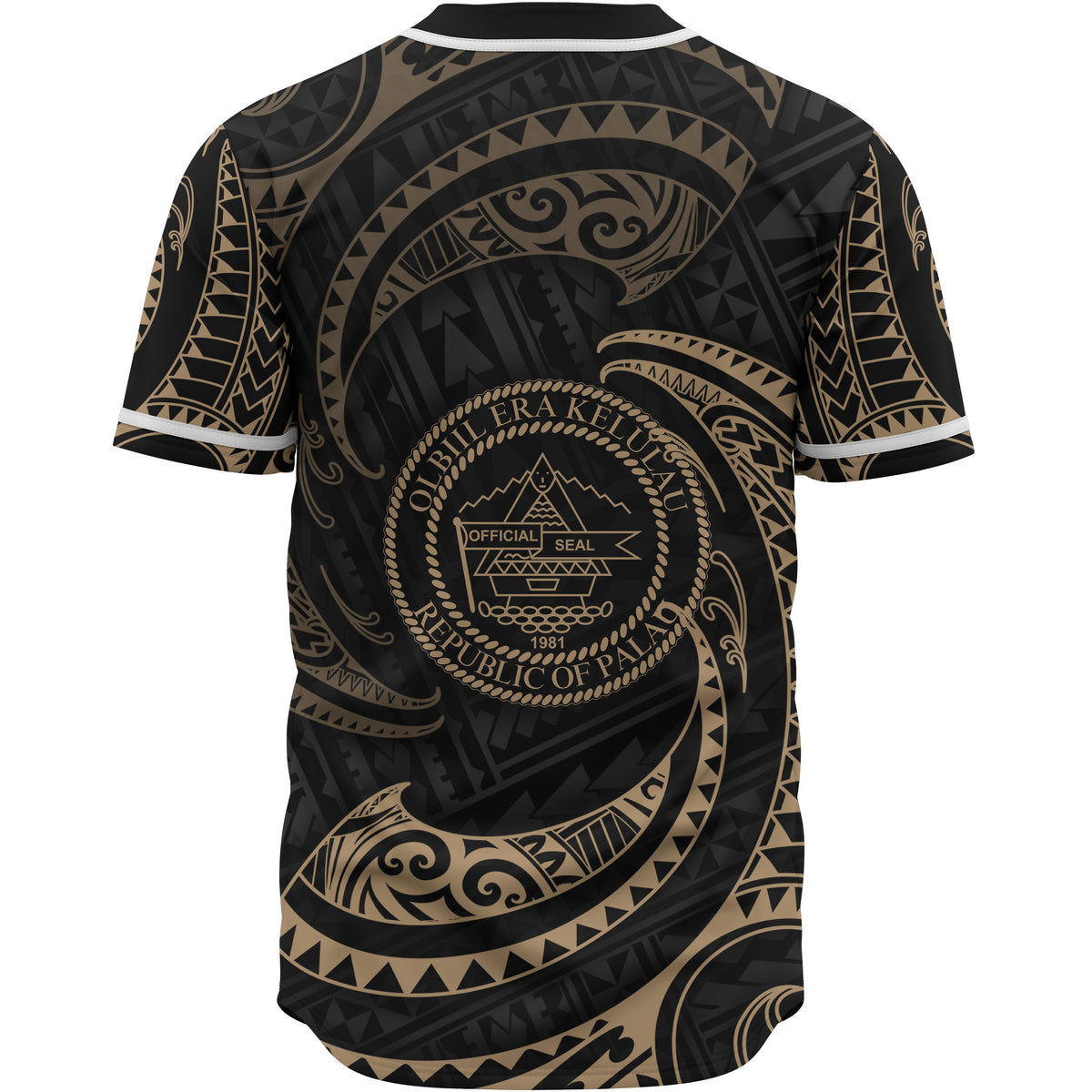 Palau Polynesian Baseball Shirt - Gold Tribal Wave - Polynesian Pride