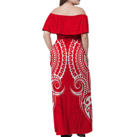 Cook Islands Atiu Off Shoulder Long Dress - Tribal Pattern - LT12 - Polynesian Pride