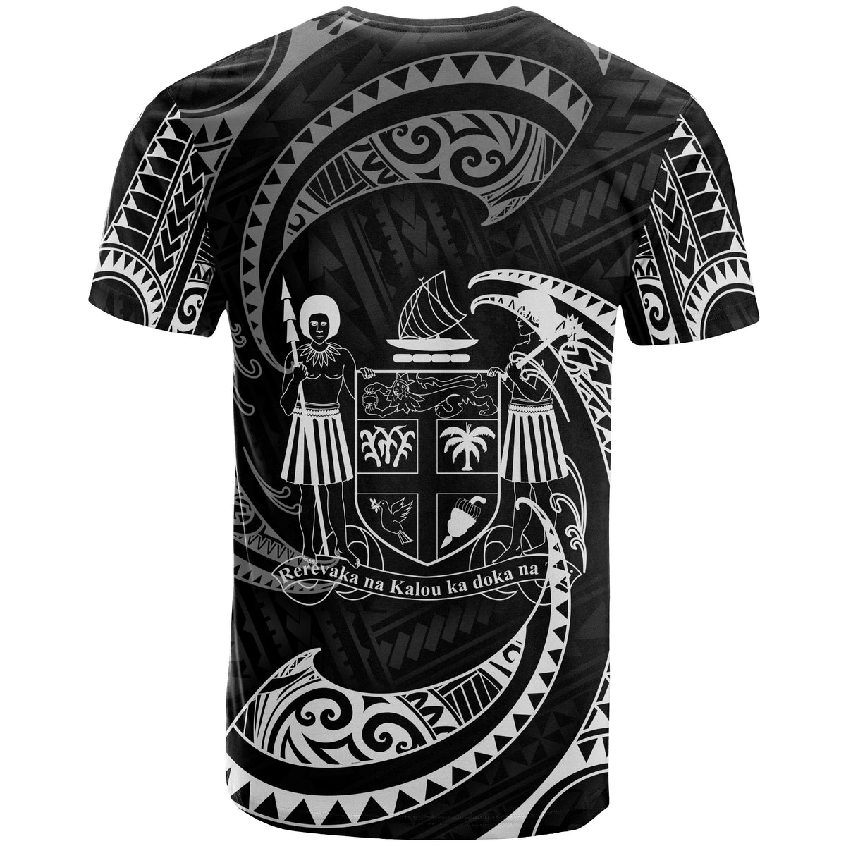 Fiji Polynesian All Over T Shirt White Tribal Wave - Polynesian Pride