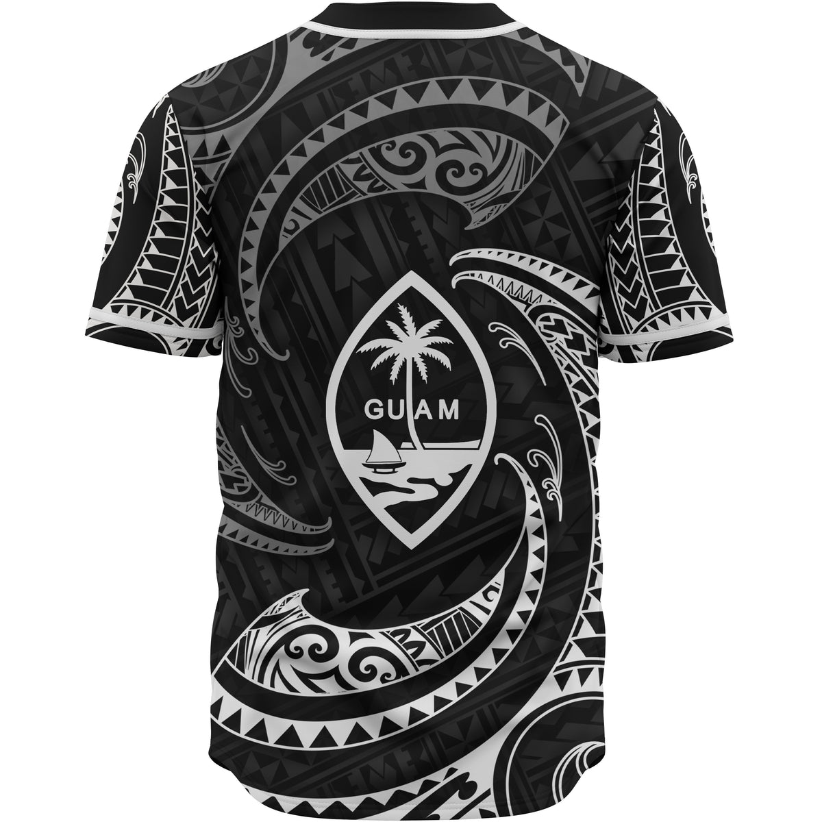 Guam Polynesian Custom Personalised Baseball Shirt - White Tribal Wave - Polynesian Pride