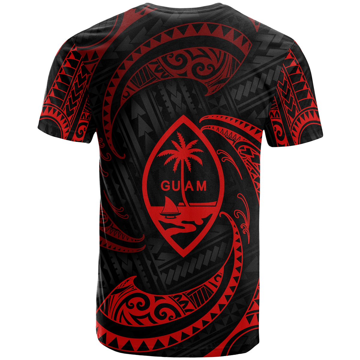 Guam Polynesian All Over T Shirt Red Tribal Wave - Polynesian Pride