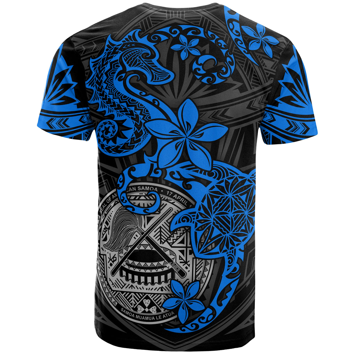 American Samoa Polynesian T Shirt Blue Seahorse Turtle - Polynesian Pride