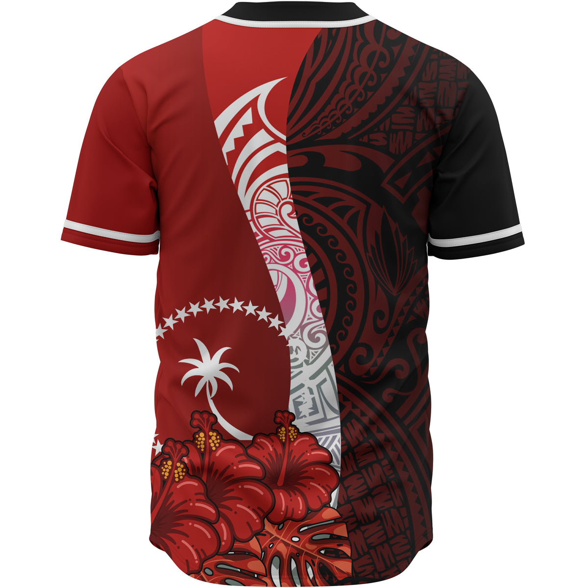 Chuuk Polynesian Custom Personalised Baseball Shirt - Coat Of Arm With Hibiscus - Polynesian Pride