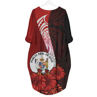 Niue Polynesian Batwing Pocket Dress - Hibiscus With Coat Of Arm - Polynesian Pride