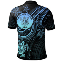 Niue Custom Polo Shirt Blue Turtle - Polynesian Pride