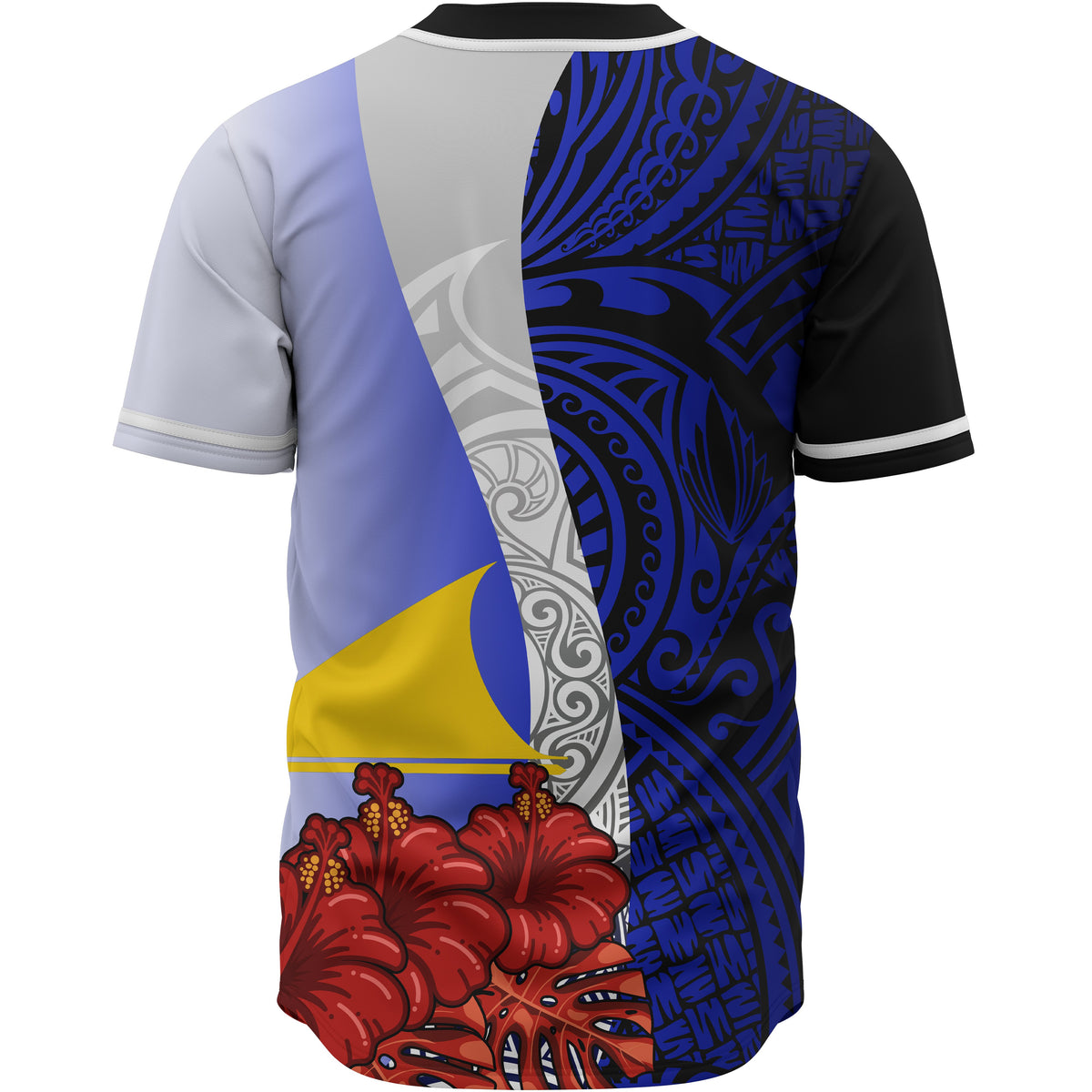 Tokelau Polynesian Baseball Shirt - Coat Of Arm With Hibiscus Blue - Polynesian Pride