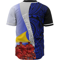 Tokelau Polynesian Baseball Shirt - Coat Of Arm With Hibiscus Blue - Polynesian Pride