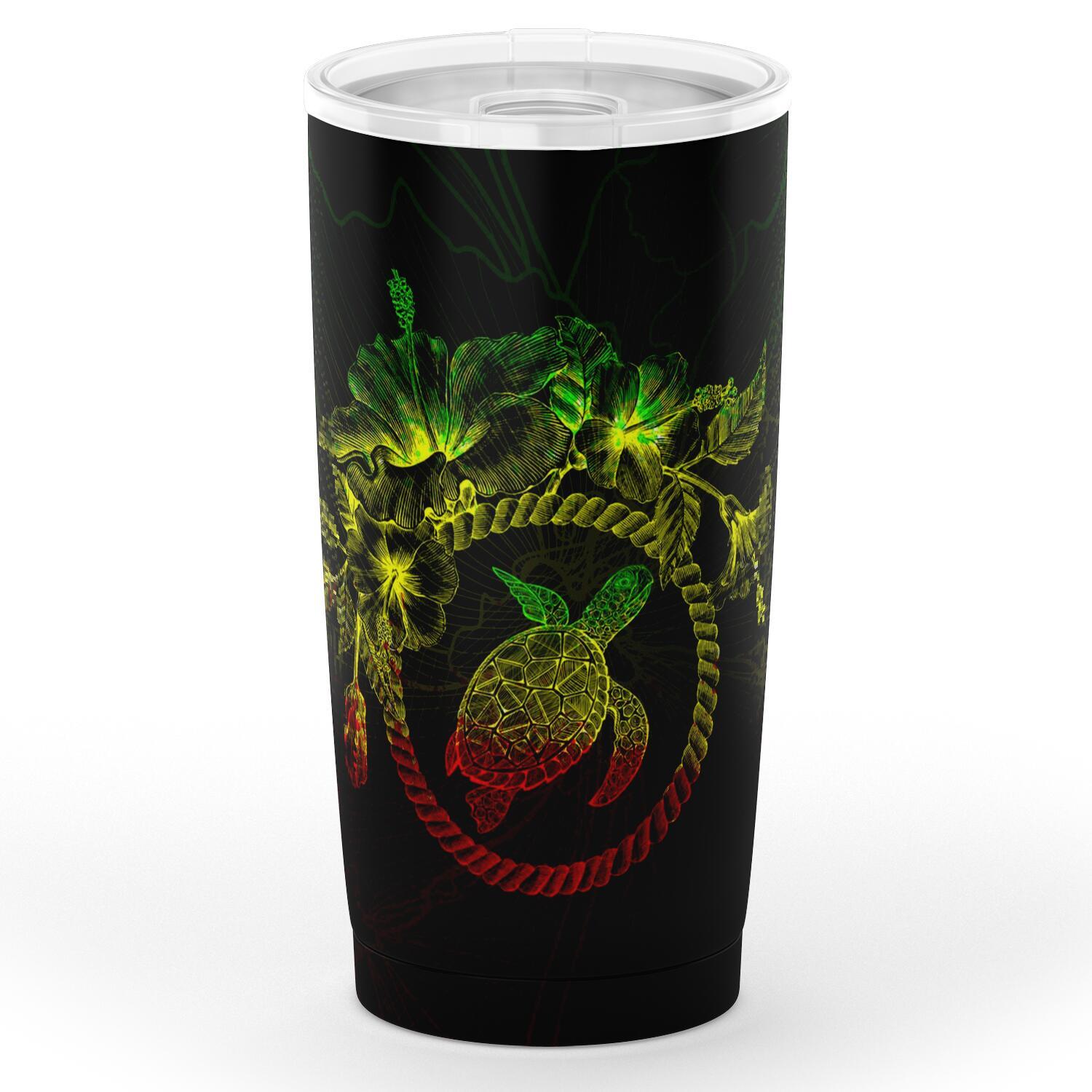 Polynesian Tumbler - Reggae Turtle Hibiscus Flower Frame Vintage