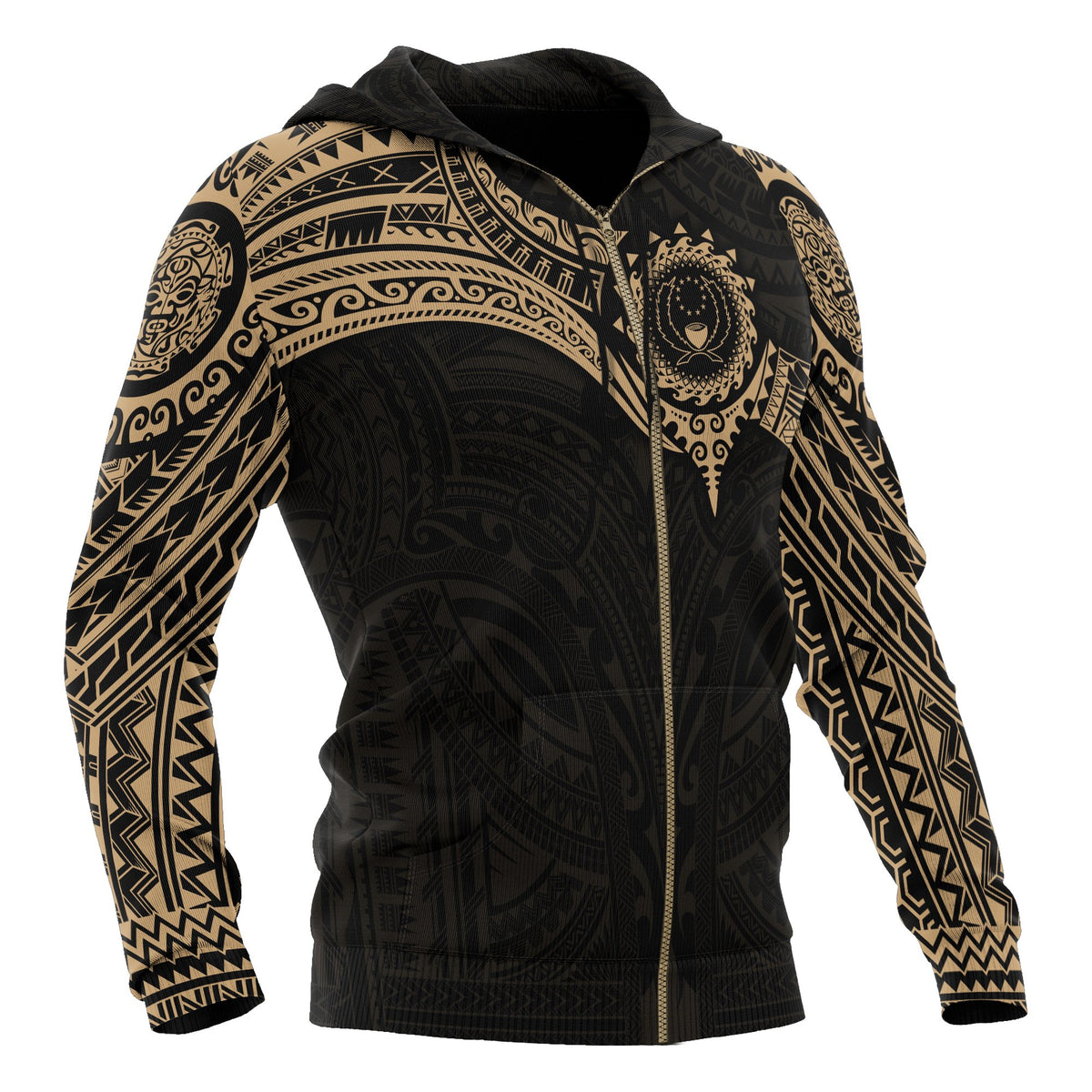 Pohnpei Micronesian Zip up Hoodie Gold Heart Shield - Polynesian Pride