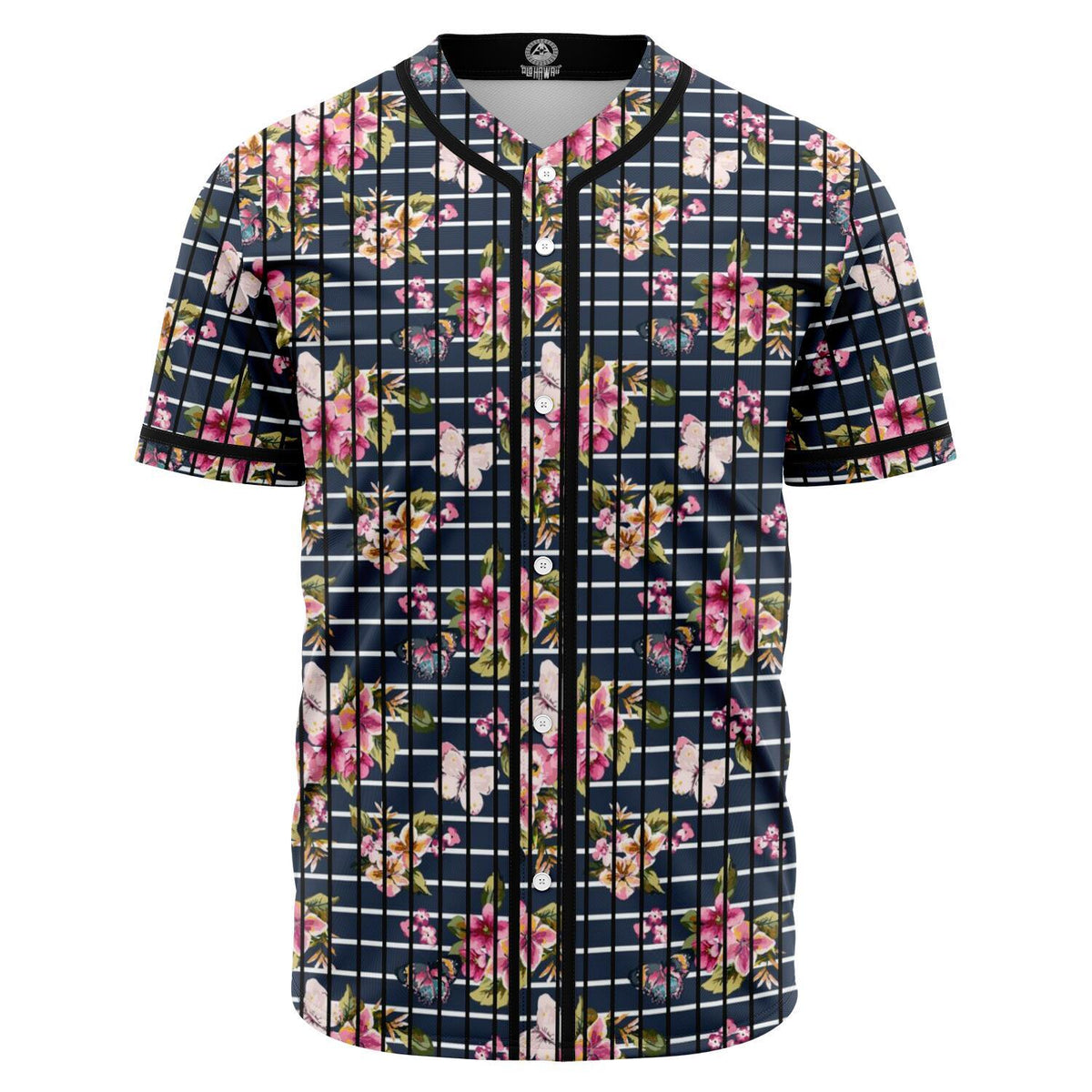 Tropical Butterfly Pink Baseball Jersey Black - Polynesian Pride
