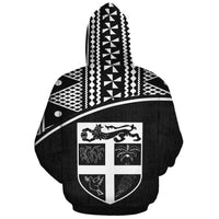 Fiji Polynesian Tapa Custom Zip up Hoodie Black Curve - Polynesian Pride