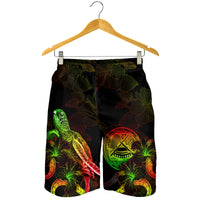 American Samoa Polynesian Men's Shorts - Turtle With Blooming Hibiscus Reggae - Polynesian Pride
